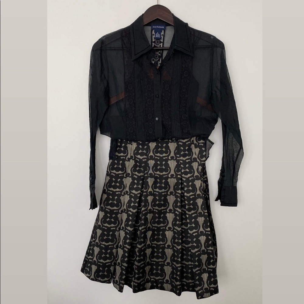 JIGSAW Classic Black /Golden Box Pleated Printed Skirt (Skirt Only)